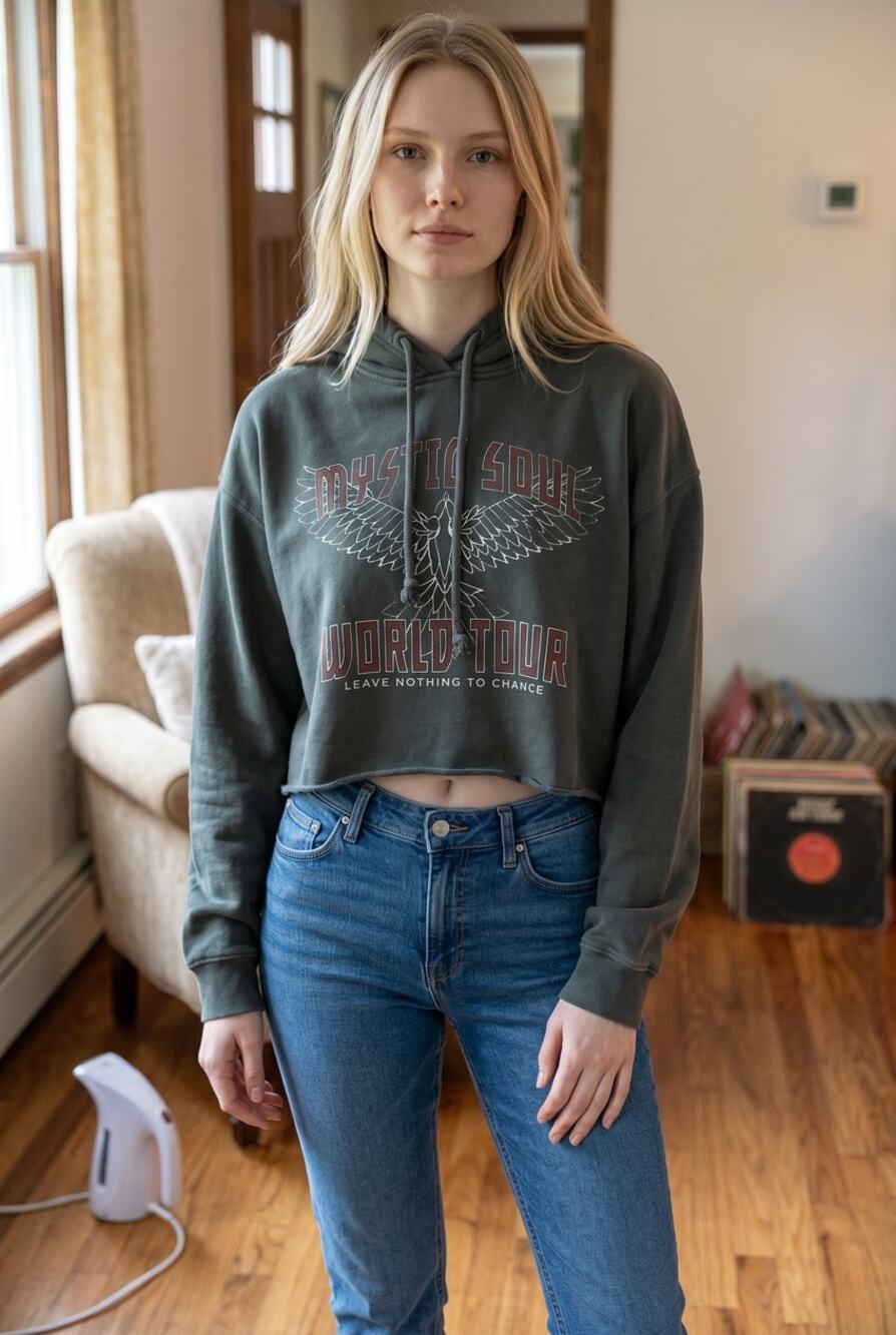 Hollister "Mystic Soul World Tour" Graphic Crop Hoodie Size Large